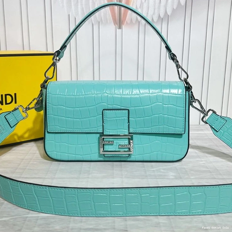 Cheap Crocodile Medium Bag Tiffany Blue In Fendi Leather Baguette 0806